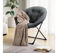 Baloveby Fauteuil Lune Pliant Oversize en Fausse Fourrure Gris | Chaise soucoupe d’appoint moelleuse - Cadre métal robuste antidérapant - Pour salon/chambre/dortoir