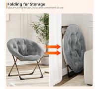 Baloveby Fauteuil Lune Pliant Oversize en Fausse Fourrure Longue Gris | - Chaise soucoupe d’appoint moelleuse - Cadre métal robuste antidérapant - Pour salon/chambre/dortoir