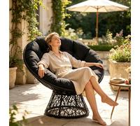 Baloveby Fauteuil Papasan Rotin Pivotant Fauteuil Cocon Confortable Epais Coussin 15cm Moelleux Structure Stable Imperméable Chaise Relaxation Salon Coin Lecture Terrasse Charge 160 kg