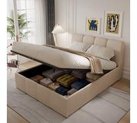Baltimore lit coffre style nuage led 140x190cm velours beige