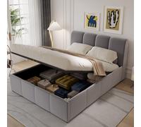 Concept Usine – Lit coffre Baltimore 160x200 cm velours gris design nuage, sommier à lattes