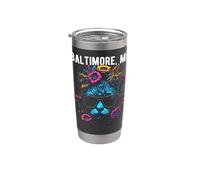 Baltimore Maryland Chat portant des lunettes de soleil et fleurs Gobelet isotherme en acier inoxydable double paroi