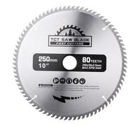 BALUGAEA Lame de scie circulaire - 250 x 30 mm - 80 dents en métal dur - Pour scie circulaire - Pour le travail du bois dur, du bois de conifère, du MDF et du plastique - Bague de réduction
