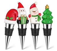 Baluue 4 Pièces Bouchon de Bouteille Réutilisable en Acier Inoxydable Design Décoratif de Noël, pour Sceller et Préserver le Goût des Vins Lors des Fêtes de Fin D'année