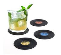 Balvi sous-Verre The Coaster Couleur Noir Set de 4 sous-Verres en Forme de Disque Vinyle Silicone 9 c
