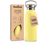 Bambaw Bouteille Inox 1l, Gourde Isotherme 1l en Acier Inoxydable Durable, Gourde 1 Litre Isotherme, Facile à Transporter Grâce à sa Poignée, Idéale pour les Voyages et le Sport (Jaune Impérial)