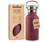 Bambaw Bouteille Inox 350ml, Gourde Isotherme 350 ml à Double Paroi pour Boissons Chaudes ou Froides, Gourde Isotherme Légère avec Anse, Facile à Transporter (Rouge Cerise)