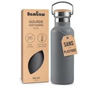 Bambaw Bouteille Isotherme 500ml, Gourde Eau Inox, Gourde Isotherme 500ml à Double Paroi Étanche, Garde les Boissons Froides 24h et Chaudes 12h, Tient dans un Porte-Gobelet (Gris Anthracite)
