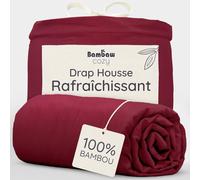 Bambaw Drap Housse 160x200 Bambou, Coupes de 35cm, Drap Housse Doux et Hypoallergénique, Literie Rafraichissante, Linge de Lit Bambou, Literie Anti Acarien, Certifiée Oeko-Tex (Bordeaux)