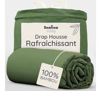 Bambaw Drap Housse Bambou 140x200 cm, Coupes de 35cm, Drap Housse Ultra Doux et Refroidissant, Linge de Lit Anti Transpiration et Respirant, Literie Anti Acarien, Certifiée Oeko-Tex (Olive)