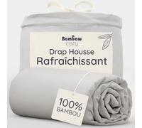 Bambaw Drap Housse Bambou 150x200 cm, pour Matelas Épais Jusqu’à 35cm, Drap Housse Grand Bonnet, Anti Acarien et Thermorégulateur, Linge de Lit Bambou Respirant, Certifié Oeko-Tex (Gris)