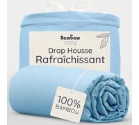 Bambaw Drap Housse Bambou 150x200 cm, pour Matelas Épais Jusqu’à 35cm, Draps Rafraichissant, Linge de Lit Bambou Durable, Literie Anti Acarien et Hypoallergénique, Certifiée Oeko-Tex (Bleu Clair)