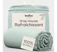 Bambaw Drap Housse Bambou 200x200 cm, pour Matelas Épais Jusqu’à 35cm, Literie Rafraichissante, Anti Acarien et Hypoallergénique, Drap Housse Grand Bonnet 200x200 cm, Certifié Oeko-Tex (Vert d'eau)