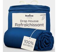 Bambaw Draps Housse Bambou 140x200 cm, Coupes de 35cm, Drap Housse Grand Bonnet en Bambou Thermorégulateur, Literie Anti Acarien et Rafraîchissante, Linge de Lit Anti Transpiration (Bleu Marine)