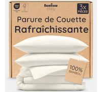 Bambaw Ensemble Drap Bambou 3 Pièces, Parure Housse de Couette 220x240 cm avec 2 x Taie Oreiller Rafraichissant 50x75 cm, Antibactérien & Adapté aux Personnes Souffrant d'Allergies (Ivoire)