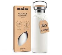 Bambaw Gourde 1l Inox, Bouteille Isotherme pour Boissons Chaudes ou Froides, Gourde Randonnée Legere en Acier Inoxydable Haut de Gamme, Large Goulot Adapté aux Boules à Thé (Blanc Polaire)