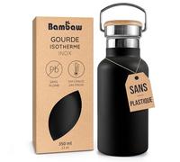 Bambaw Gourde Acier Inoxydable 350ml, Gourde Isotherme 350ml Parfaitement Étanche, Petite Bouteille Isotherme Légère & Réutilisable, Idéale pour le Travail, l’École et le Sport (Noir Onyx)