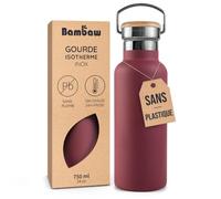 Bambaw Gourde Inox 750 ml, Bouteilles Isothermes 750ml, Gourde Sans Plastique à Double Paroi en Métal, Garde les Boissons Froides 24h et Chaudes 12h, Avec Poignée & Large Goulot (Rouge Cerise)