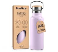 Bambaw Gourde Isotherme 500ml, Gourde en Métal, Bouteille Inox 500ml à Double Paroi en Acier Inoxydable Haut de Gamme, Avec Poignée Facile à Transporter, Tient dans un Porte-Gobelet (Lilas Clair)