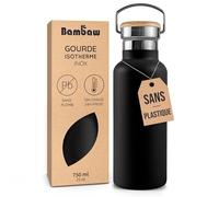 Bambaw Gourde Isotherme 750 ml, Grande Gourde en Inox, Bouteille Isotherme Homme & Femme à Double Paroi, Garde les Boissons Froides 24h et Chaudes 12h, Réutilisable, Étanche & Élégante (Noir Onyx)