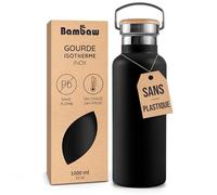 Bambaw Gourde Isotherme Inox 1l, Bouteille Isotherme 1 litre pour Boissons Chaudes ou Froides, Gourde Noir avec Large Goulot Facile à Nettoyer & Anse de Transport (Noir Onyx)