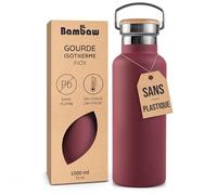 Bambaw Gourde Métal 1l, Bouteille 1l Isotherme, Gourde Sport Isotherme à Double Paroi en Métal Résistant à la Rouille, Réutilisable, Facile à Nettoyer Grâce à son Large Goulot (Rouge Cerise)