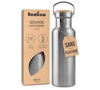 Bambaw Gourde Métal 500ml, Bouteille Isotherme 500ml, Gourde Velo en Acier Inox Haut de Gamme, Élégante et Réutilisable, Avec Large Goulot Adapté aux Boules à Thé & Facile à Nettoyer (Acier Naturel)