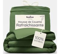 Bambaw Housse de Couette 155x220 en Bambou, Draps Rafraichissant, Drap Lit Bambou Durable, Housse de Couette Anti Acariens et Anti Transpiration, pour 1 Personne (Olive)