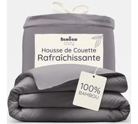 Bambaw Housse de Couette 220x240 Bambou, Drap Fraicheur Hypoallergénique, Drap en Bambou Durable, Housse de Couette Anti Acariens pour 2 Personnes (Gris Foncé)