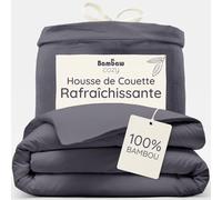 Bambaw Housse de Couette 220x240 en Fibre de Bambou, Housse de Couette Douce, Fraiche et Anti Acarien, Drap en Bambou Respirant, Drap Hypoallergénique pour 2 Personnes (Anthracite)