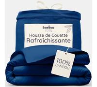 Bambaw Housse de Couette 240x260 Bambou, Drap Anti Acarien et Anti Transpiration, Housse Couette Bambou Rafraîchissante, Drap Hypoallergénique et Respirant, pour 2 Personnes (Bleu Marine)