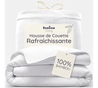 Bambaw Housse de Couette Bambou 220x240 cm, Draps Rafraichissant, Anti Acarien et Anti Allergie, Drap en Bambou Respirant, Housse de Couette Douce, pour Été et Hiver, pour 2 Personnes (Blanc)