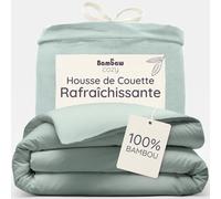 Bambaw Housse de Couette Bambou 240 x 260 cm, Housse de Couette Anti Acarien, Respirante et Hypoallergénique, Drap Fraicheur, Été et Hiver, Drap Anti Transpiration pour 2 Personnes (Vert d’Eau)