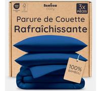 Bambaw Parure Lit 200x200 cm, 3 Pièces, Ensemble Drap Bambou, 1x 200x200 Housse Couette en Bambou, avec 2X Taie Oreiller 50x75 cm, Respirantes et Anti-Acariens (Bleu Marine)