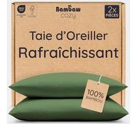 Bambaw Taie d'oreiller 65x65 Bambou, Lot de 2, Taie Oreiller Anti Transpiration, Drap en Bambou Durable, Linge de Lit Anti Acarien, Draps Rafraichissant pour l’Été et l’Hiver (Olive)