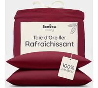 Bambaw Taie Oreiller 80x80 Bambou, Lot de 2, Taie Oreiller Rafraichissante et Thermorégulatrice, Drap Anti Transpiration et Respirant, Anti Acariens Literie, Bambou Drap (Bordeaux)