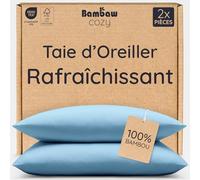 Bambaw Taie Oreiller Bambou 50 x 70 cm, Lot de 2, Taie Oreiller Rectangulaire 50x70 cm, Antibactérienne et Hypoallergenique, Drap en Bambou, Anti Acarien et Anti-Transpiration (Bleu Clair)