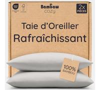 Bambaw Taie Oreiller Bambou 65x65 cm, Lot de 2, Taie d'oreiller Rectangulaire Hypoallergénique, Drap en Bambou, Anti Acariens Literie, Drap Refroidissant et Thermorégulateur (Gris)