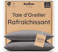 Bambaw Taies d'Oreillers Bambou 80x80 cm, Lot de 2, Drap Fraicheur et Thermorégulateur, Taie Oreiller 80x80 Bambou, Anti Acariens Literie, Drap Rafraichissant Été et Hiver (Gris Foncé)