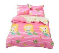 Bambin Bébé Enfants Sirène Crabe Poisson Dessin Animé Housse de Couette avec Taie d'oreiller, Romantique Fille Rose Coquille Literie Automne Hiver (Sirène, 220x240cm)