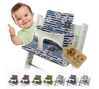 Bambiniwelt Housse de rechange pour coussin de siège - Réducteur de siège compatible avec Stokke Tripp Trapp pour chaise haute - Design (rayures bleues et bleues)