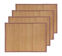 BambooMN Lot de 4 Sets de Table en Bambou avec Bordure en Tissu - Impression Couleur Unie - 45,7 x 33 cm - Marron