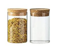 Bamboopack Lot de 2 bocaux en verre transparent de 300 ml avec couvercle en liège pour aliments de cuisine, boîtes hermétiques pour grains de café, sucre, noix de 6,5 x 10 cm
