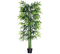 Outsunny Bambou Artificiel XXL 1,80H m Arbre Artificiel Feuilles denses réalistes Pot Inclus Noir Vert