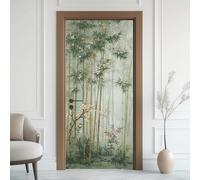 Bambous Fleu Plante Effet 3D Sticker Porte, Style National Papier Autocollant Porte Mural Décoration, Plante Classique Stickers Muraux Amovible PVC 77x200 cm ey187