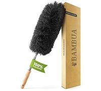 BAMBUA Plumeau Poussiere Telescopique [Microfibre Spéciale] - Poignée en Bambou - Plumeau Telescopique - Tete de Loup Telescopique Premium pour Un Nettoyage Durable - Plumeaux Tête de Loup (140 cm)