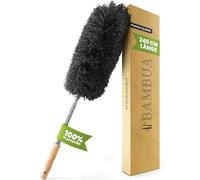 BAMBUA Plumeau Poussiere Telescopique [Microfibre Spéciale] - Poignée en Bambou - Plumeau Telescopique - Tete de Loup Telescopique Premium pour Un Nettoyage Durable - Plumeaux Tête de Loup (240 cm)