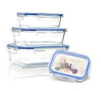 bambuswald© boîtes de conservation en verre étanches avec couvercle hermétique, lot de 4 | contenants refermables et empilables 370/640/1040/1520 ml - plat à four, lunch box, plat à gratin