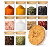 bambuswald© Ensemble de 10 pots à épices, capacité 150 ml | Récipient à épices avec couvercle en bambou hermétique - pot à épices, boîte à thé, récipient en verre, pot de rangement