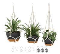 Bamworld Lot de 3 Suspensions pour Plantes en Macramé avec Arrosage Automatique, Support pour Plantes d’Intérieur et Balcon 28/23/20 cm avec Chaines et Dessous de Pots, Noir
